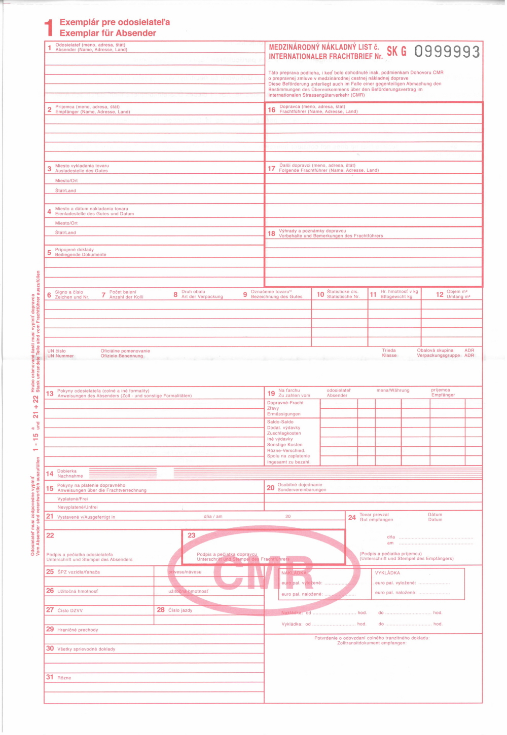 CMR - 5 listov samoprepisovacie 