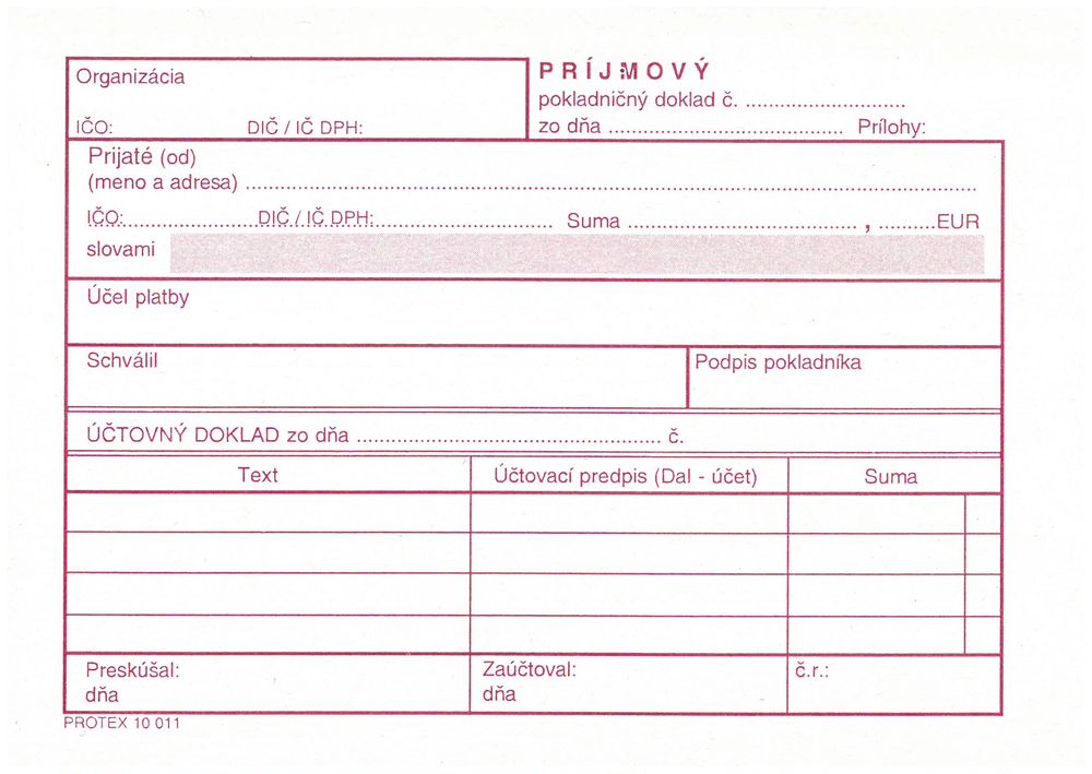 Príjmový pokladničný doklad (blok A6, 100 listov)