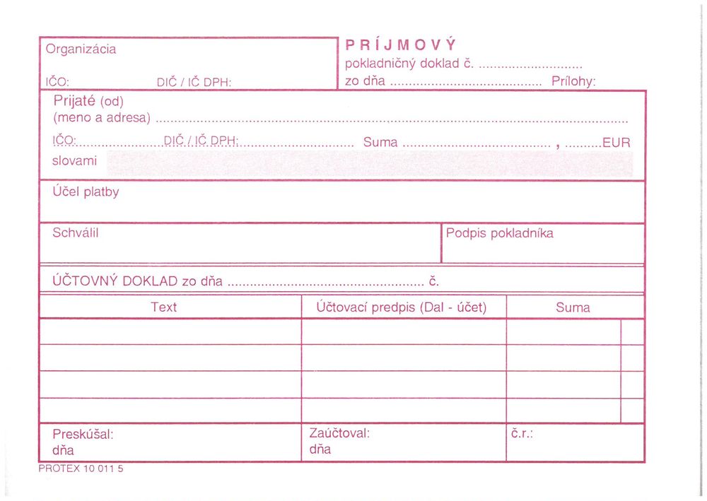 Príjmový pokladničný doklad (samoprepisovací, blok A6, 100 listov)