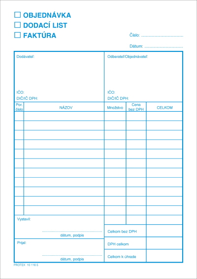Objednávka - Dodací list - Faktúra , blok A5, 100 listov, samoprepisovací