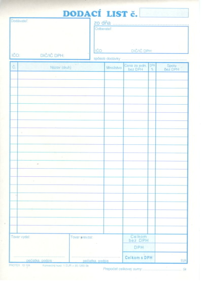 Dodací list A5 - 20 položiek (blok 100 listov)