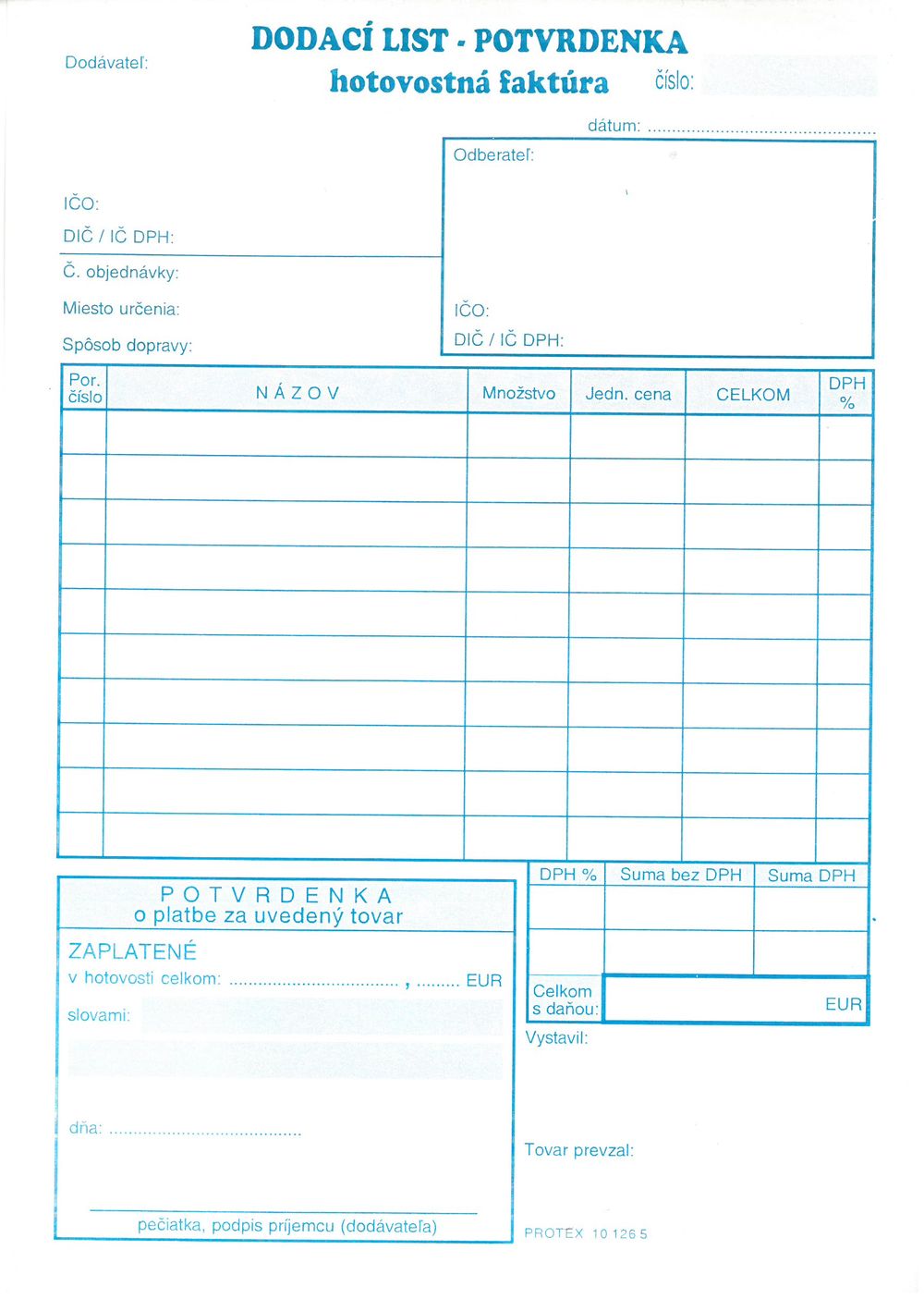 Dodací list - potvrdenka - hotovostná faktúra A5 (samoprepisovací, blok 100 listov)