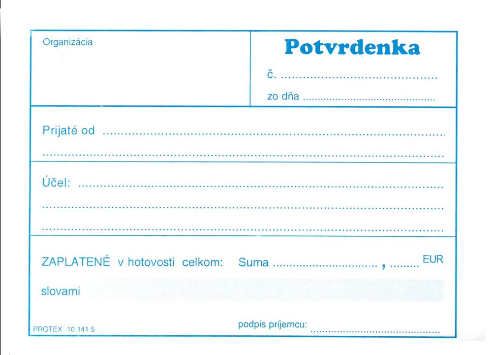 Potvrdenka A6 S na platbu v hotovosti (samoprepisovací blok, 100 listov)