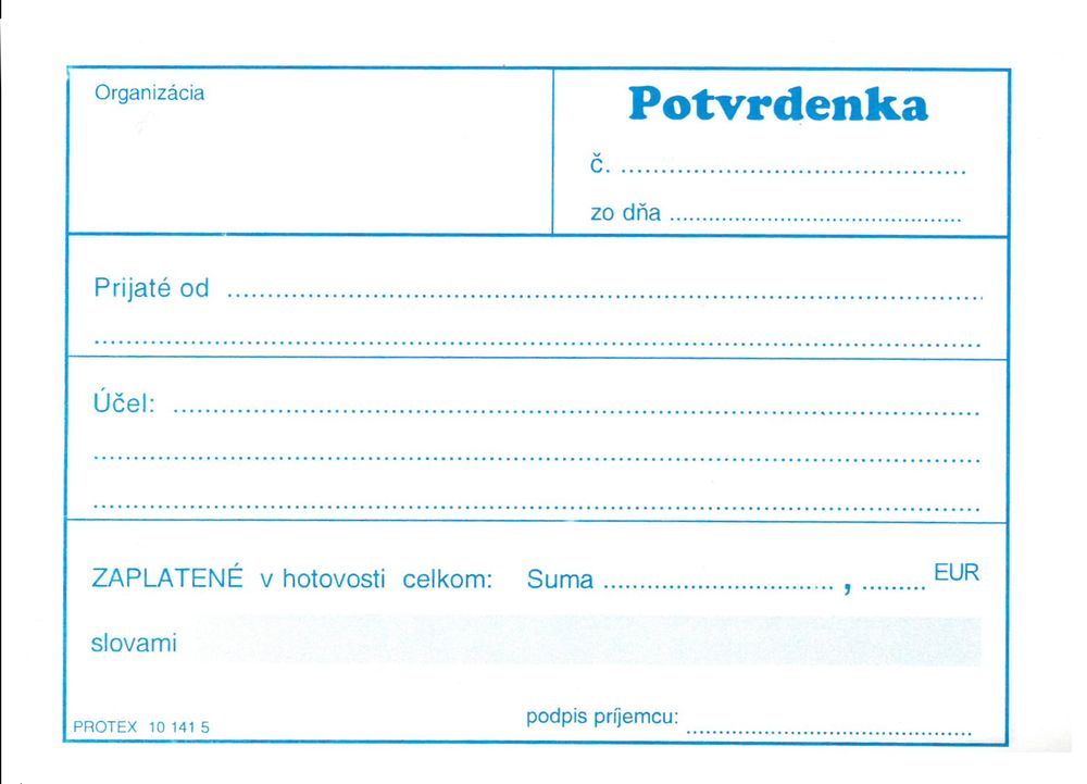 Potvrdenka A6 S na platbu v hotovosti (samoprepisovací blok, 100 listov)