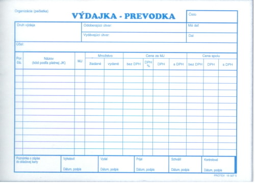 Výdajka-prevodka s DPH A5 (samoprepisovací, blok 100 listov)