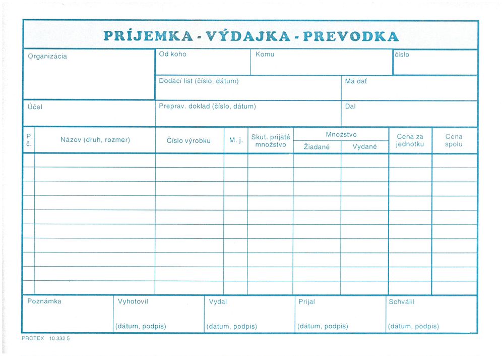 Príjemka-výdajka-prevodka A5 (samoprepisovací, blok 100 listov)