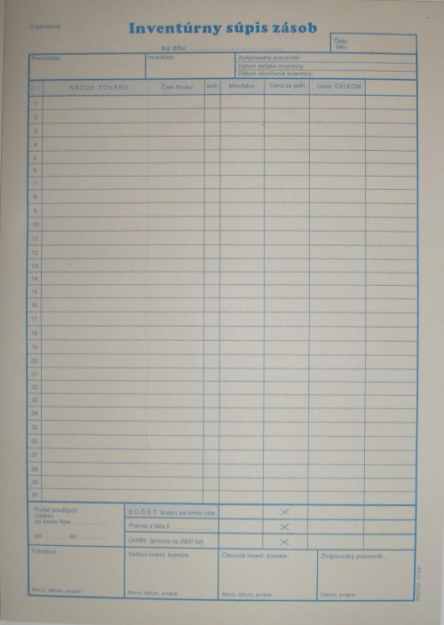 Inventúrny súpis zásob (blok A4, 50 listov)