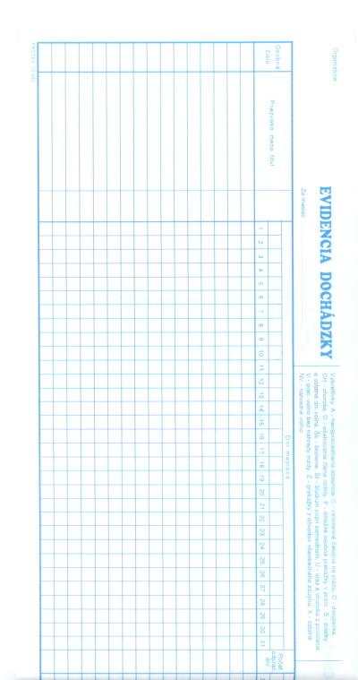 Evidencia dochádzky - úzka (list 1/2 A3)
