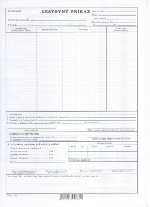 Cestovný príkaz A4 (list A4)