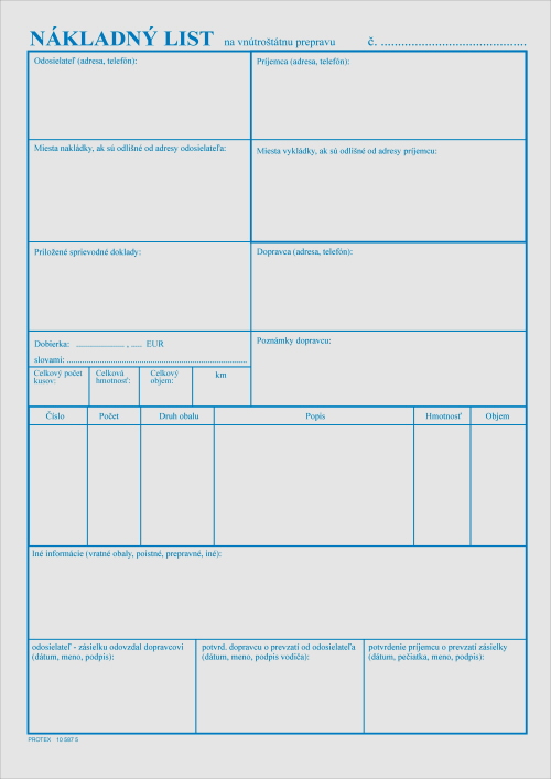 Nákladný list na vnútroštátnu prepravu (A4 blok 100 listov, samoprepisovací)