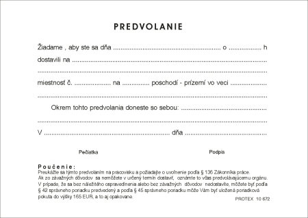 Predvolanie na správny orgán (A6 - kartón)
