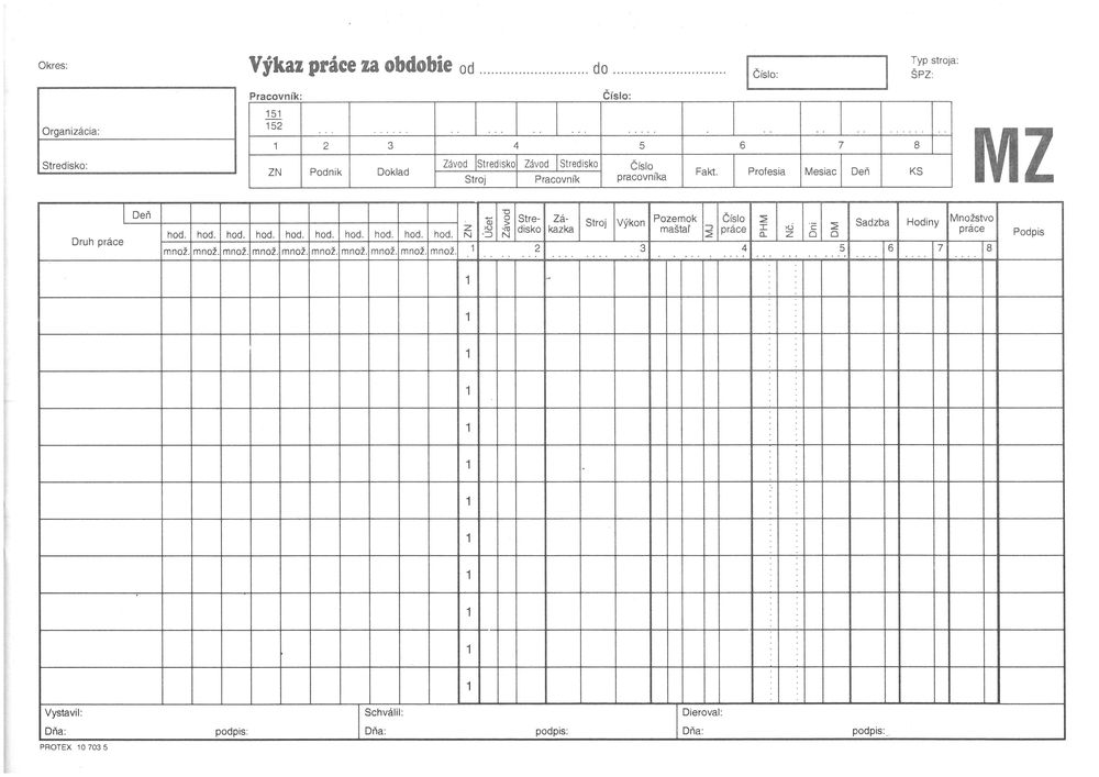 Výkaz práce za obdobie (samoprepisovací blok A4, 100 listov)