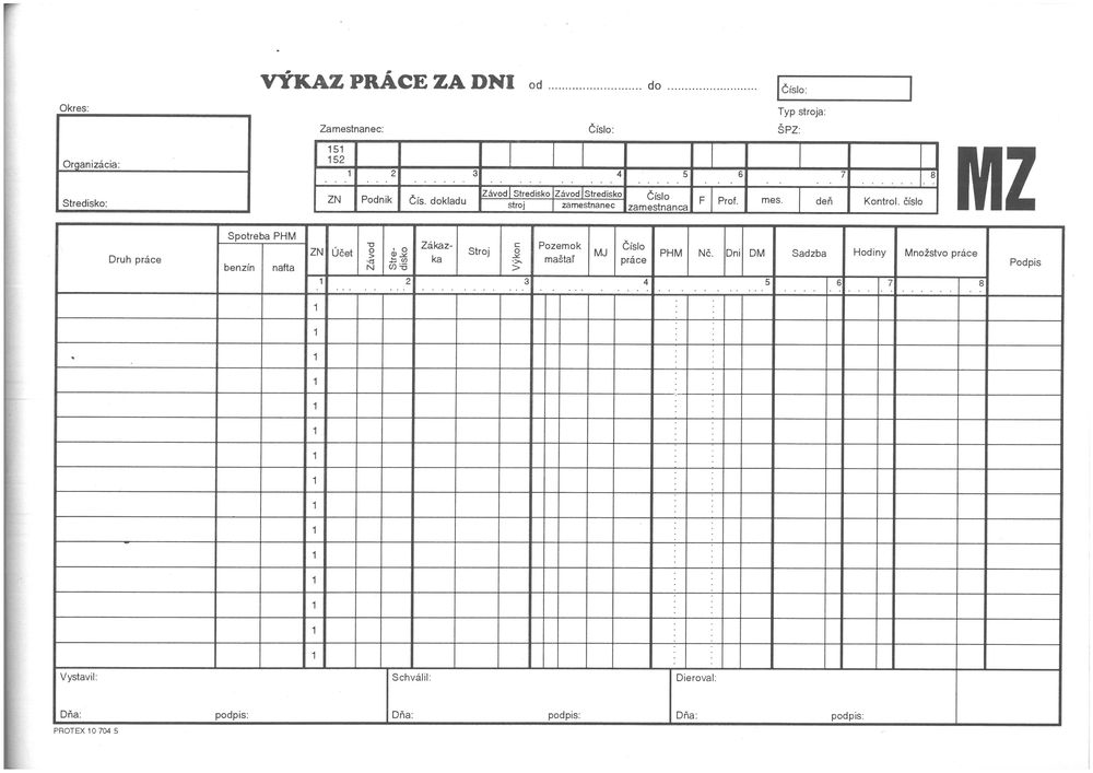 Výkaz práce za dni (samoprepisovací blok A4, 100 listov)