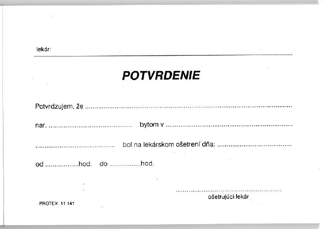 Potvrdenie o lekárskom ošetrení A6 (blok 100 listov)