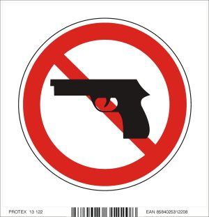 Piktogram zákaz vstupu so zbraňou - samolepka (10x10 cm)