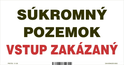 Označenie s textom Súkromný pozemok - vstup zakázaný (20 x 10 cm)