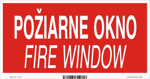 Označenie s textom Požiarne okno - Fire window (20 x 10 cm)