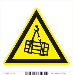 Piktogram  nebezpečenstvo pádu alebo pohybu zaveseného bremena - samolepka (10x10 cm)