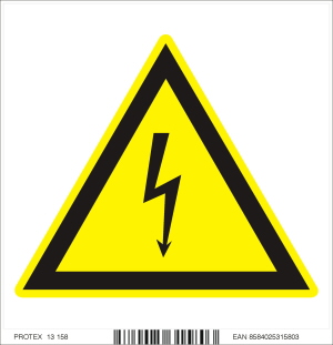 Piktogram  nebezpečenstvo úrazu elektrickým prúdom - samolepka (10x10 cm)