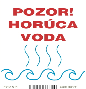 Označenie s nápisom POZOR horúca voda - samolepka (10x10 cm)