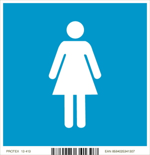 Piktogram "WC ženy" - v modrom štvorci (10 x 10 cm)