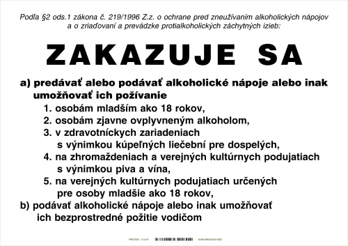 Oznam o zákaze predaja alkoholických nápojov (A4, laminovaný, nesamolepiaci)