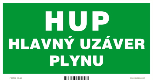 Označenie HUP - Hlavný uzáver plynu (20 x 10 cm)