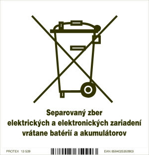 Piktogram separovaný zber elektrických zariadení (10 x 10 cm)
