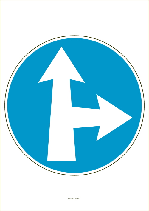 Označenie "Prikázaný smer jazdy priamo a vpravo" (A4, laminované)