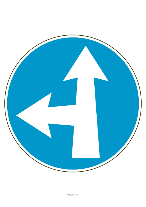 Označenie "Prikázaný smer jazdy priamo a vľavo" (A4, laminované)