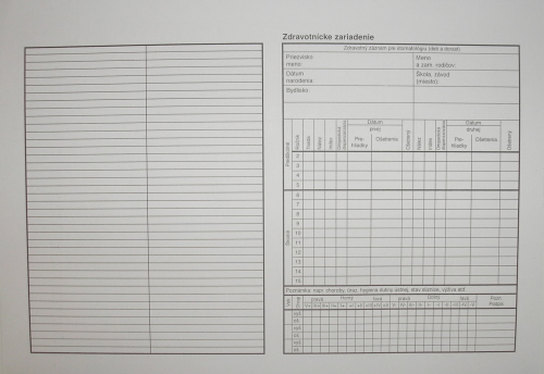 Zdravotný záznam pre stomatológiu deti - A5 dvojlist (karta)