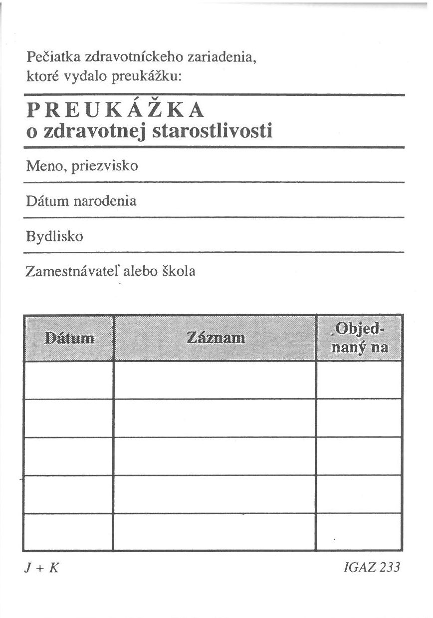 Preukážka o zdravotnej starostlivosti (karta A7)