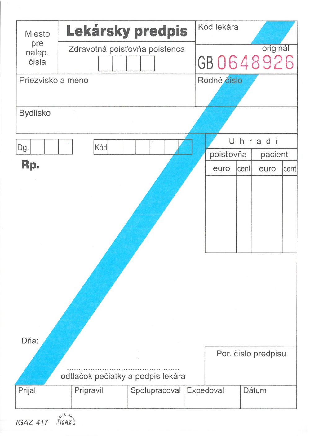 10 x A6 blok 3x25 listov Lekársky predpis (recept) na omamné lieky