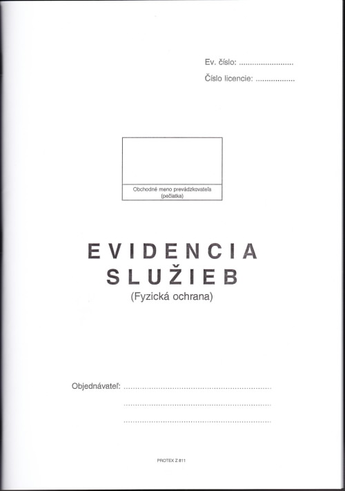 Evidencia služieb (fyzická ochrana) - kniha A4