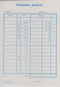 Súpiska peňazí v pokladni A6 (blok 100 listov)
