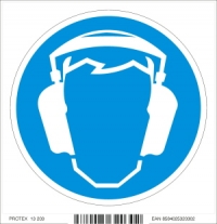 Piktogram - príkaz na používanie prostriedku na ochranu sluchu (10 x 10 cm)