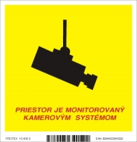 Piktogram žltý s nápisom - Priestor je monitorovaný kamerovým systémom (10 x 10 cm)