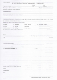 Sprievodný list na ultrazvukové vyšetrenie A5