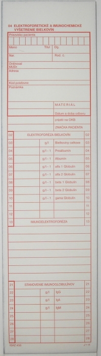 Elektroforetické a imunochemické vyšetrenie bielkovín (blok 100 listov, samoprepisovací)